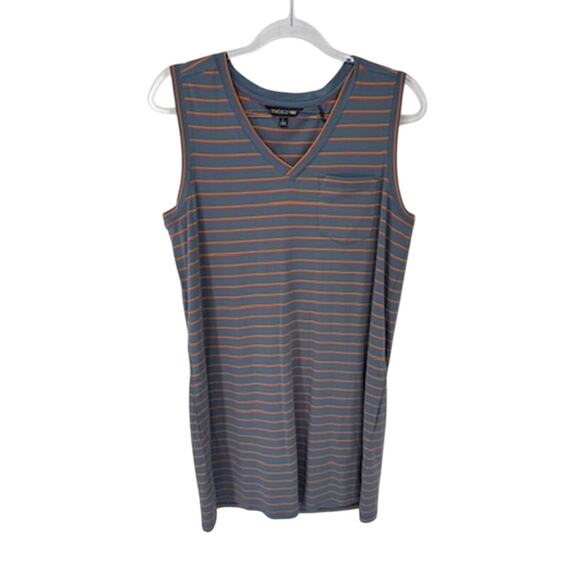 Toad&Co Tank Shirt Dress Large Gray Orange Stripe Pockets Recycled Polyester - Picture 1 of 7